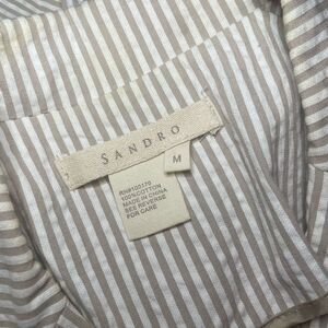 Sandro MEDIUM Pinstripe Cream Blazer Casual 100% Cotton Fabric Pockets Lined